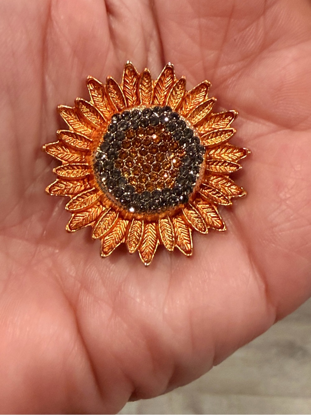 Sunflower Crystal Brooch Gold and Amber